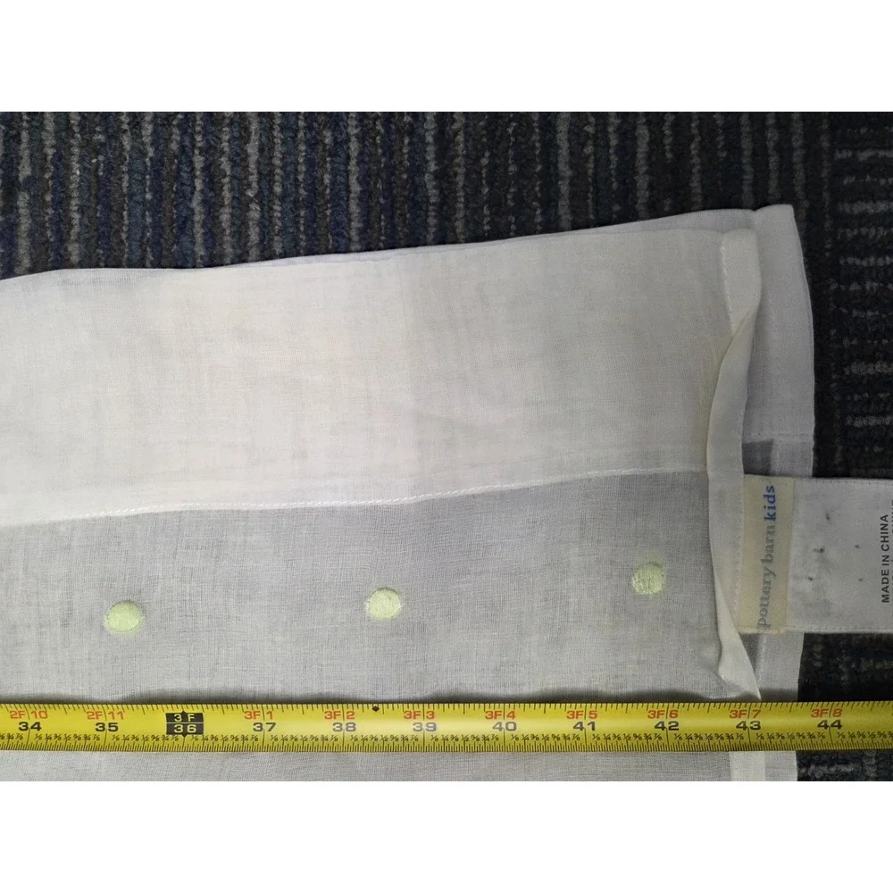Set Of 2 Pottery Barn Kids Cotton White/ Light Green Polka Dot Curtain Panels